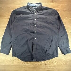 Tommy Hilfiger Shirt Men's XL Navy Button Front Long Sleeve Pocket Cotton Preppy